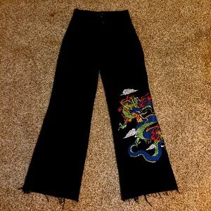 Wide leg black snake print jeans